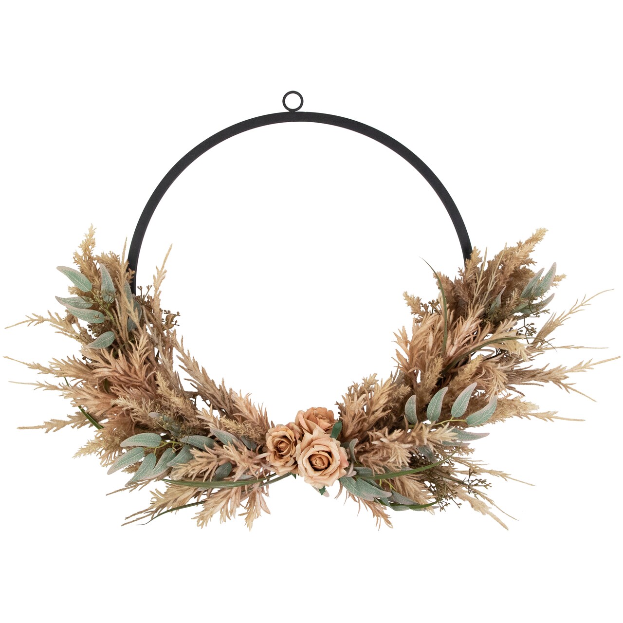 Northlight Fall Harvest Pale Rose and Thistle with Foliage Artificial Wreath, 24-Inch, Unlit